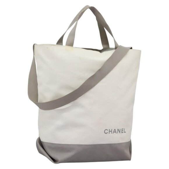 CHANEL Hand Bag Nylon 2way White Gray Silver CC Auth - Picture 1 of 16